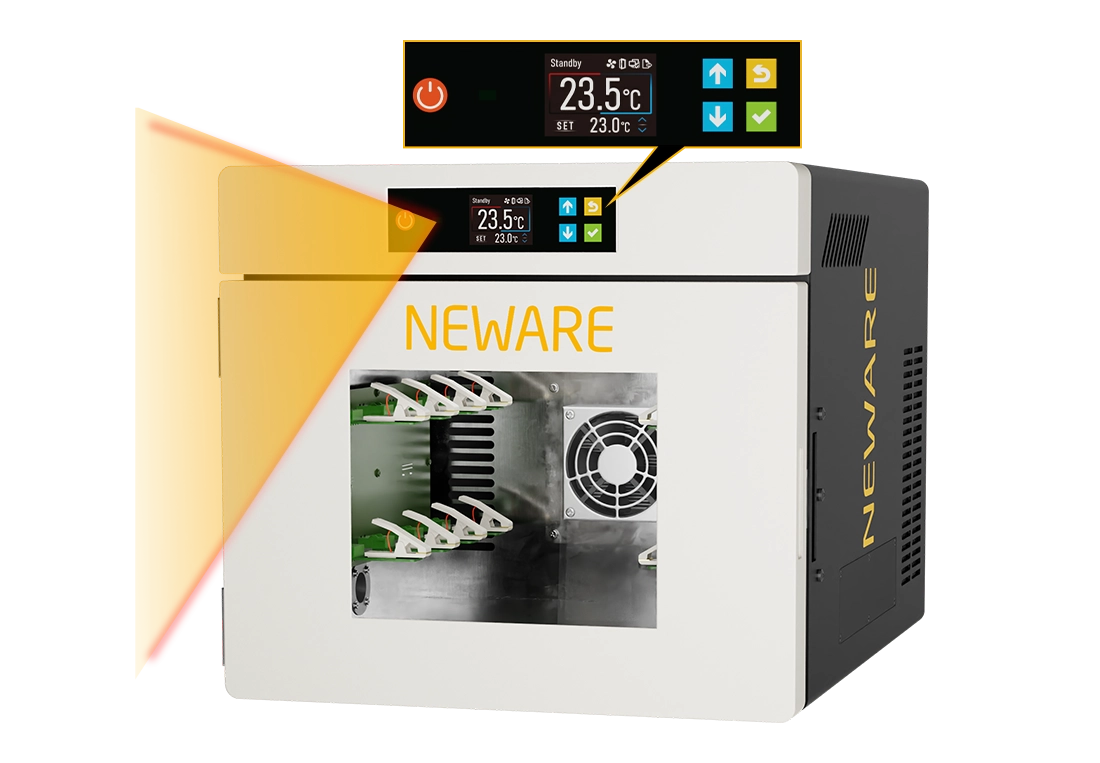 NEWARE-WHW-25L-S-16CH Battery Tester features a touch LCD screen design and wake-up capability through infrared human body sensing